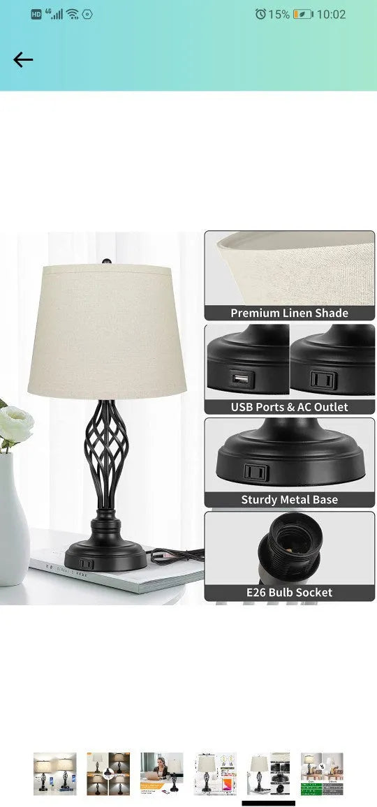 European style alloy touch control bedside table lamp with USB connection showing cold and warm light options