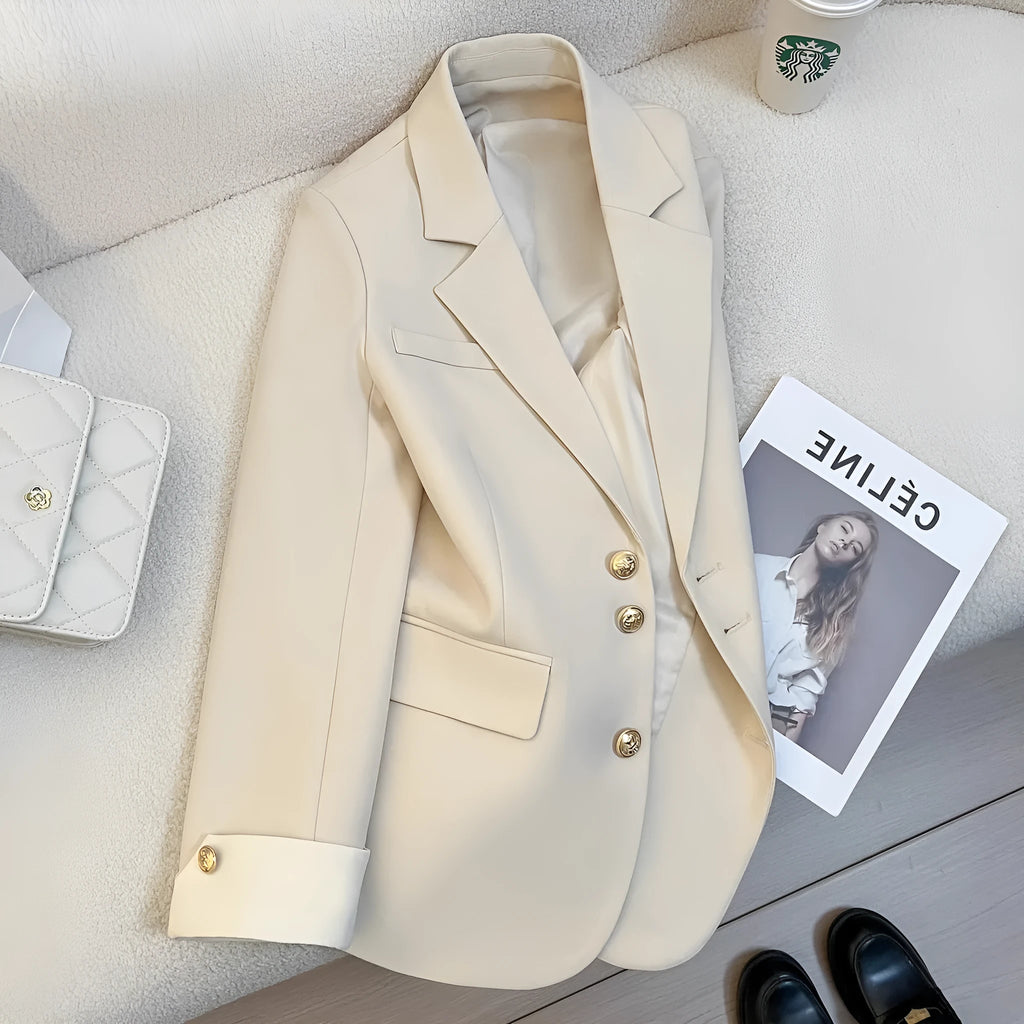 Women's Korean-style medium-length loose coat with pockets in polyester fabric