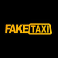 Black waterproof PET car sticker with white FAKE TAXI text, measuring 20 cm by 8 cm.