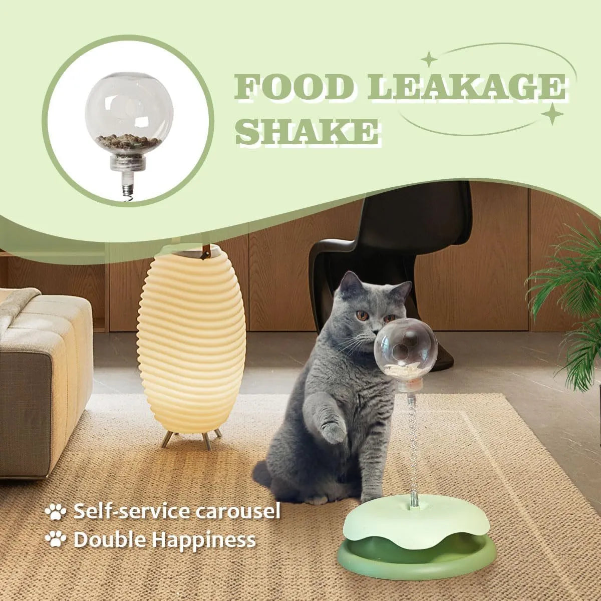 Blue interactive cat slow feeder toy with track and ball design on a white background