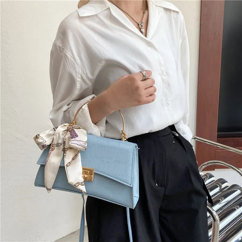 New fashion trending crossbody bag soft PU crocodile pattern solid colour black 25cm