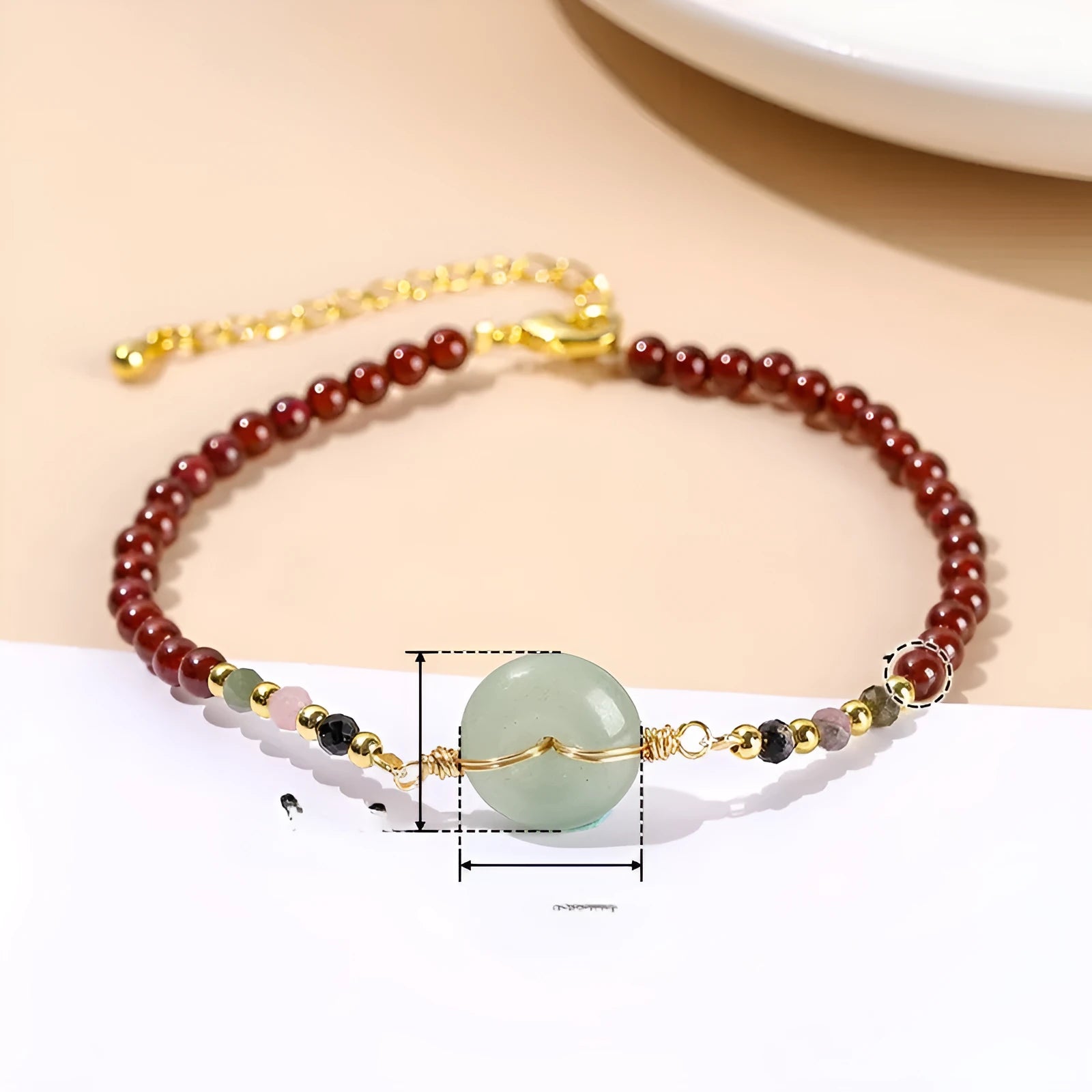 Cute crystal agate design bracelet with round beads and garnet safety buckle for girls and women