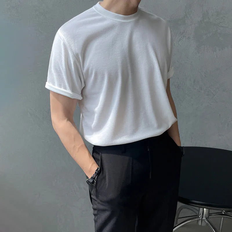 Men's slim fit cotton half sleeve T-shirt in solid black or white colours