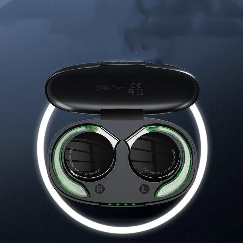 Black sports wireless Bluetooth earphones with ear plug design for gym use