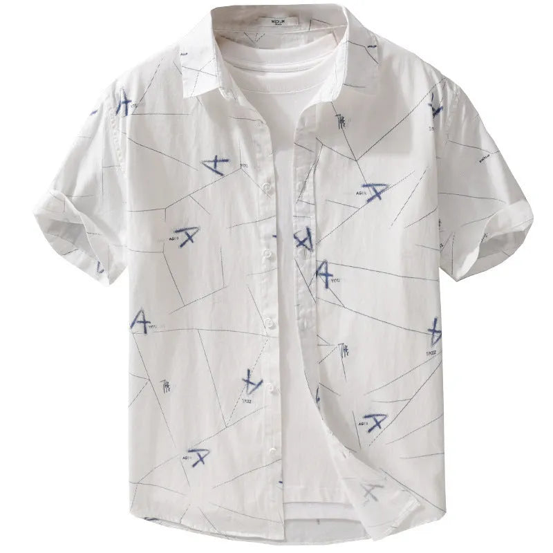 Loose fit letter print short sleeve shirt in pure cotton for women, white colour option, front view