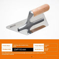 Stainless steel putty scraper with wooden handle in three different blade sizes for wall and floor repair.