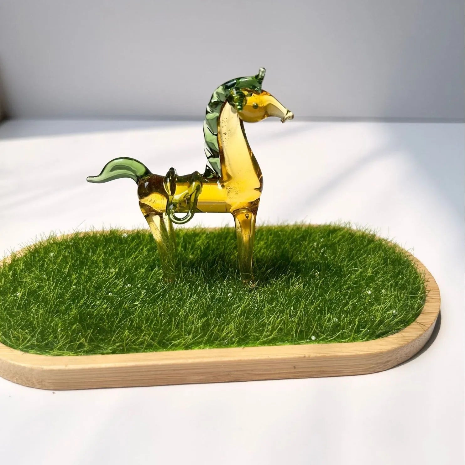 Glazed brown and white horse figurine ornament for office desk decor