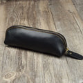 Genuine cowhide leather pencil case with zipper closure showing black colour option