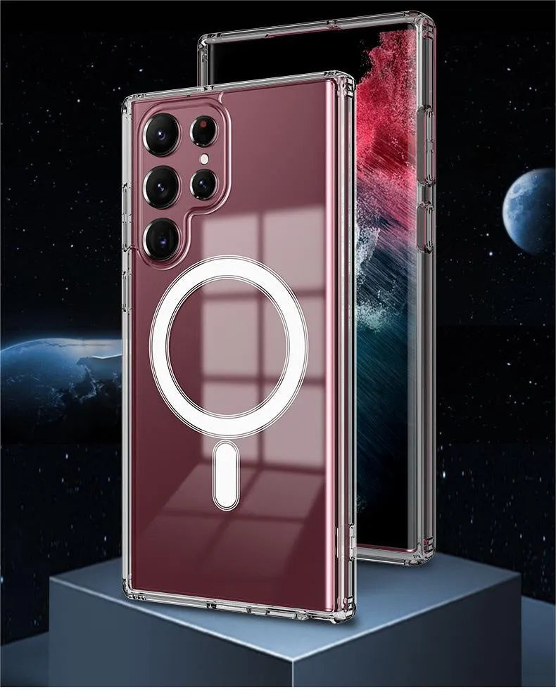 Transparent magnetic phone case for Samsung Galaxy smartphones with MagSafe charging compatibility