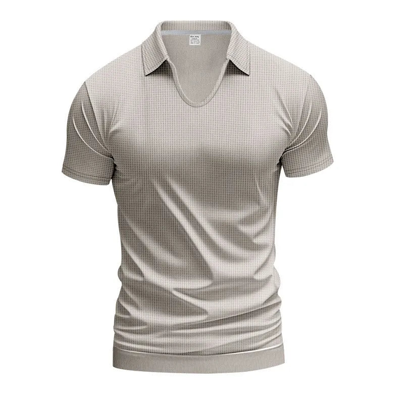 Men's loose fit V-neck short sleeve T-shirt in cotton blend fabric showing colour options
