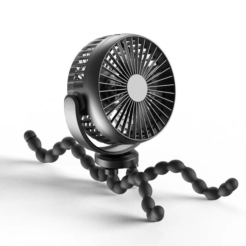 HOMEFISH F2 automatic shake head rechargeable fan with LED light and removable mounting bracket.