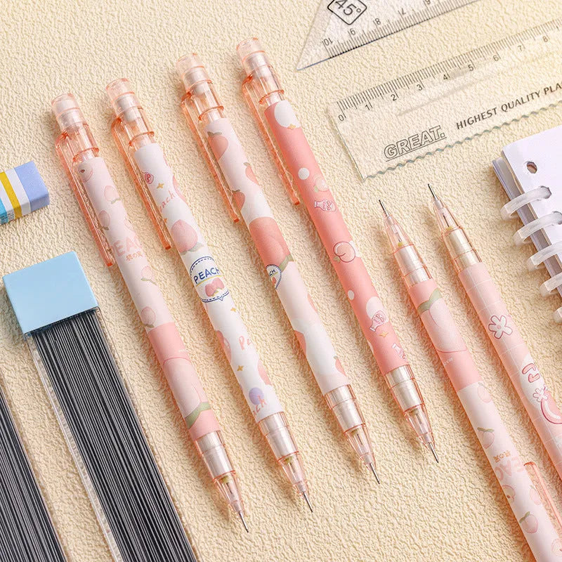 Peach automatic pencil press 0.5mm with 100 refills, plastic body, 15cm length