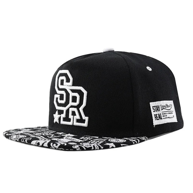 Letter embroidered cotton baseball hat with adjustable strap in SR White colour