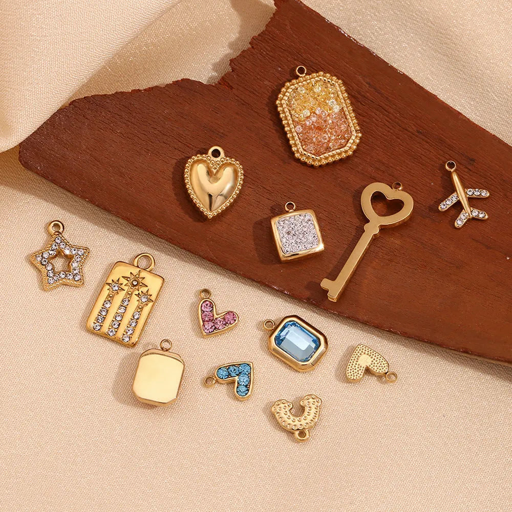 18K gold mini pendant with micro inlay colourful crystals on stainless steel base, geometric shape