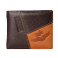 Cowhide leather wallet with personality stitching, horizontal square shape, and multiple internal compartments