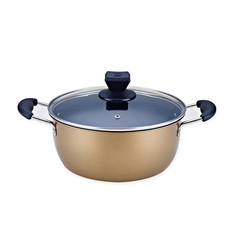 Three-piece cast iron non-stick cookware set with soup pot milk pot and wok in light luxury style
