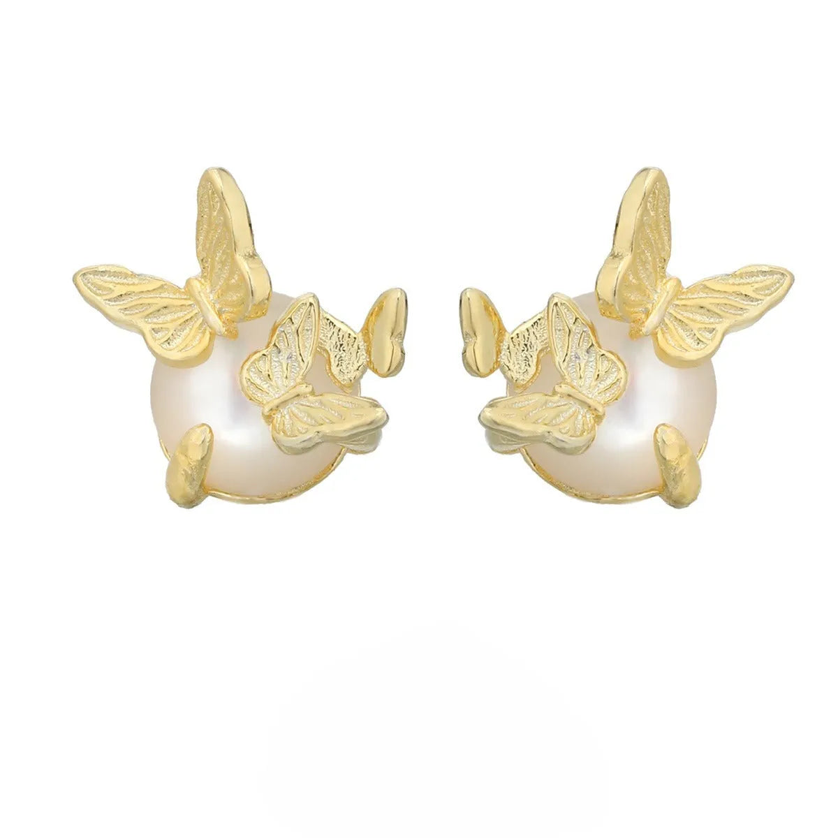 925 sterling silver butterfly ear studs with electroplated white gold or gold tone finish