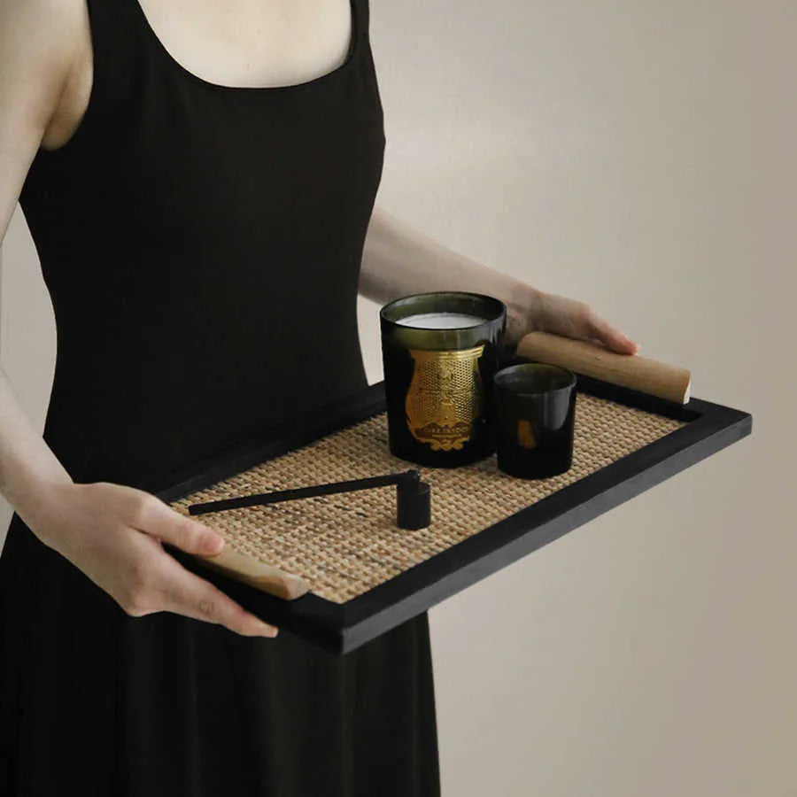 Pine wood compartment dining tray in elegant house style, shown in small and large sizes.