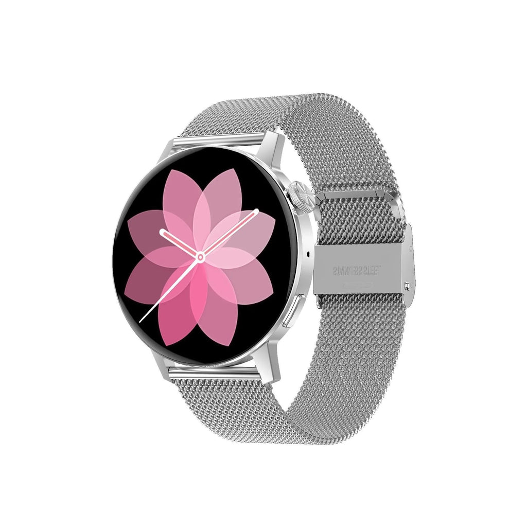 Black smartwatch with 1.45-inch TFT display and silicone strap showing heart rate reading