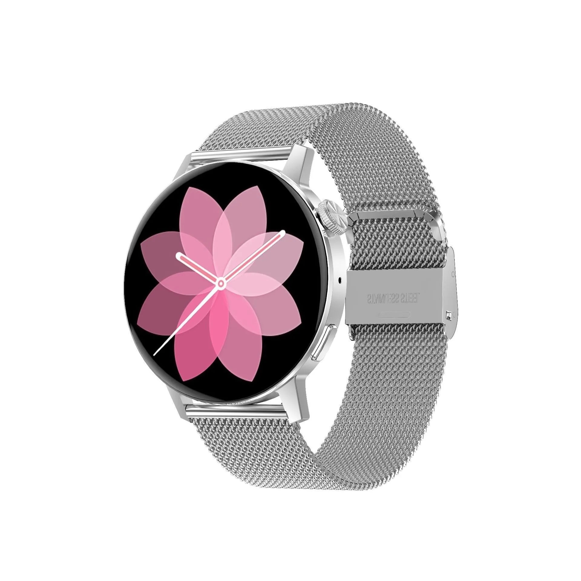 Black smartwatch with 1.45-inch TFT display and silicone strap showing heart rate reading