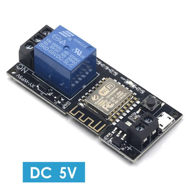 Mobile phone remote control relay module with smart home app support, DC5V and wide voltage options