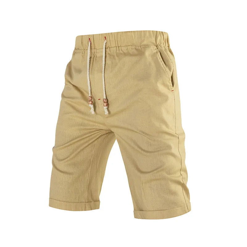 Men's summer cotton blend sports shorts with drawstring waist and zipper pocket in solid colour