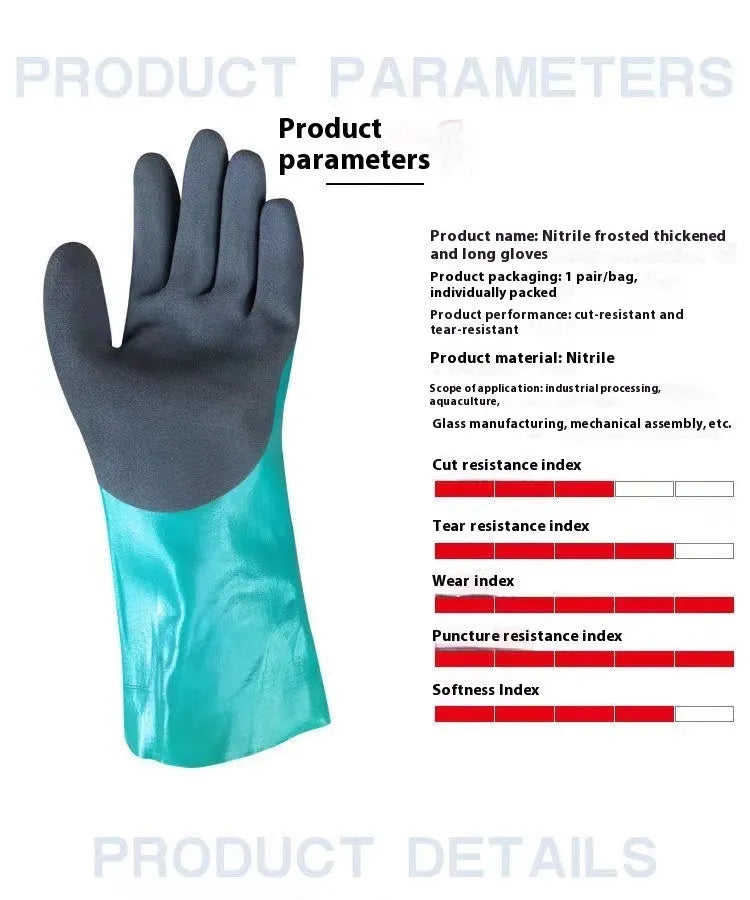 Wanghai women's waterproof lengthened nitrile gloves, navy blue, free size, 27cm length