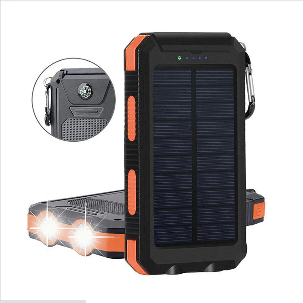 Solar power bank 20000mAh with compass and dual headlights in black