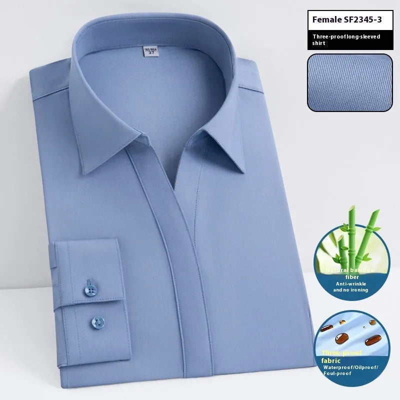 Men's slim fit waterproof bamboo business shirt with square collar in solid colour