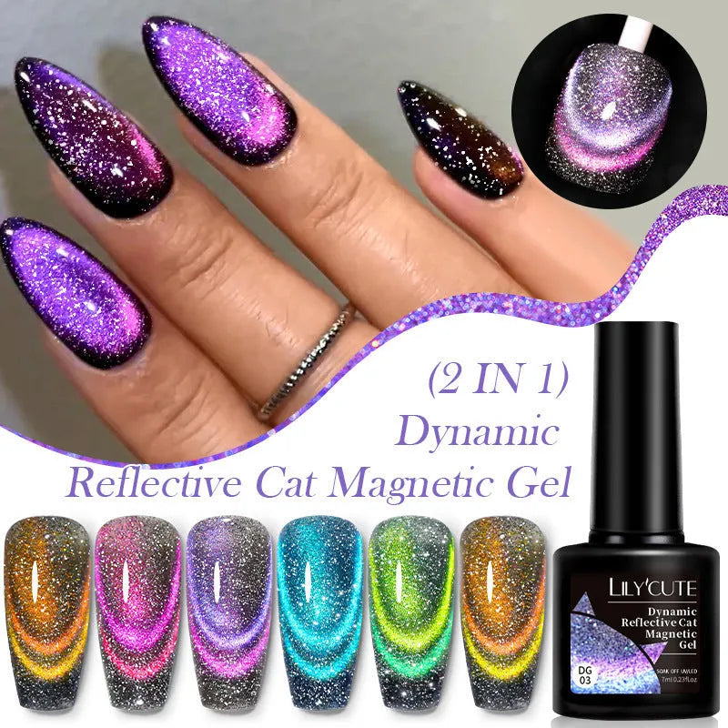 Diamond In The Debris Cat Eye Series Nail Polish Gel bottle in one of six glittering shades with nail glue.