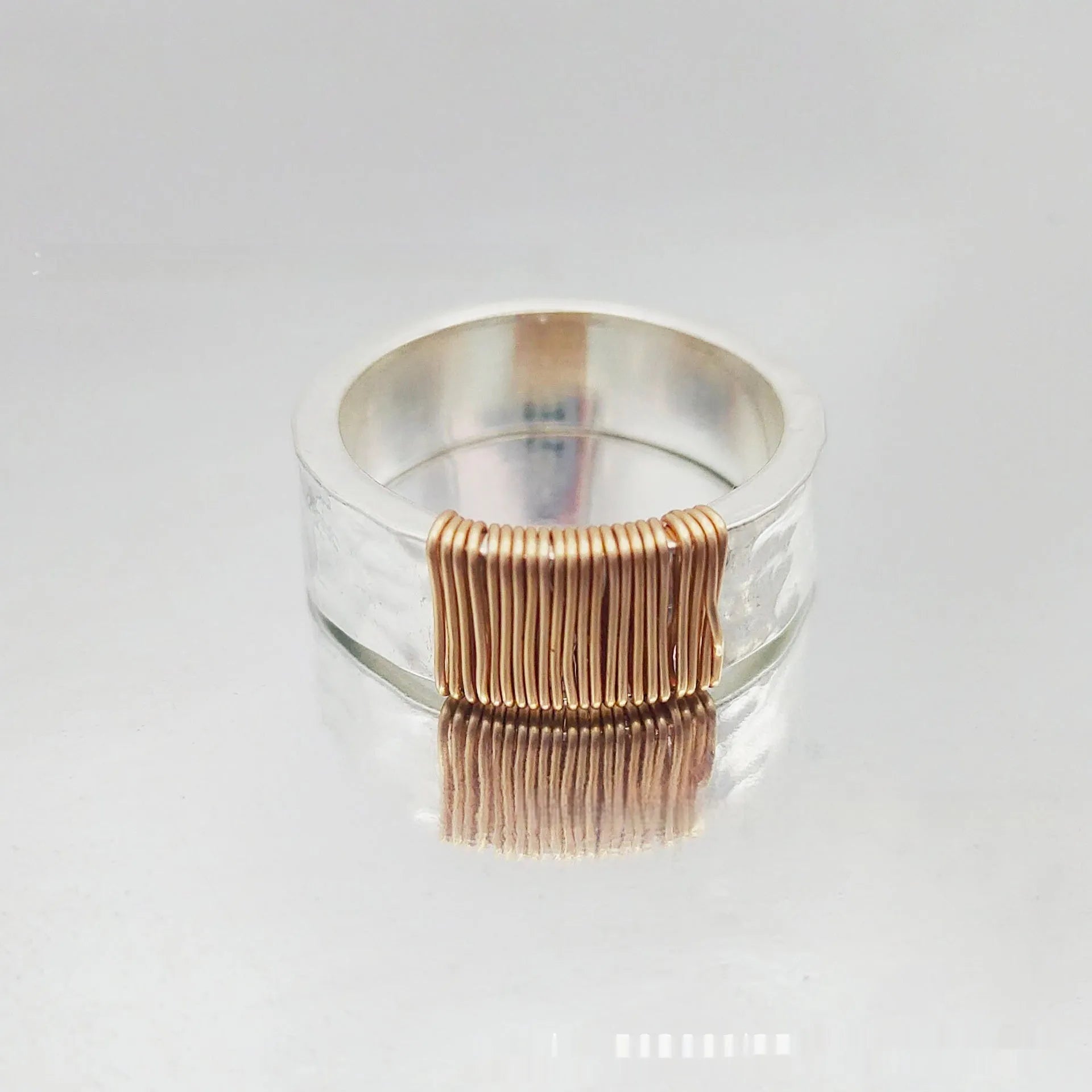 Copper vintage ring bracelet with irregular coil geometric design in silver golden electroplated finish