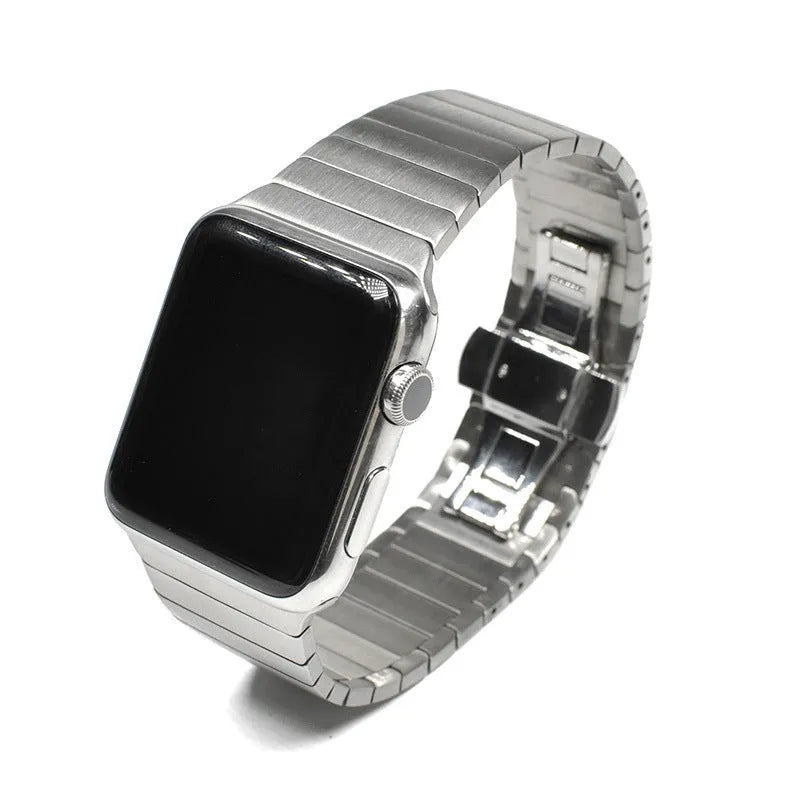 Stainless steel metal chain strap for Apple Watch with butterfly buckle clasp