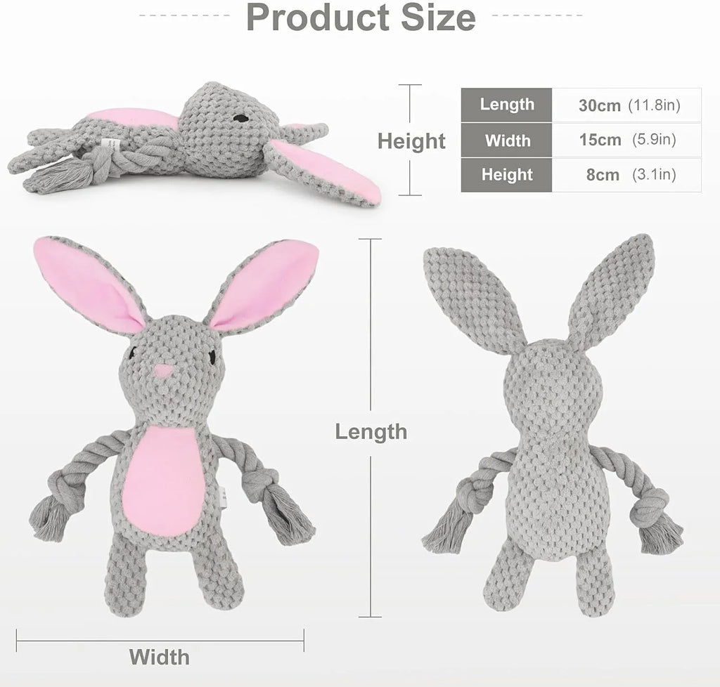 Plush dog squeaker toy with crinkle paper and cotton rope in elephant design for small middle dogs