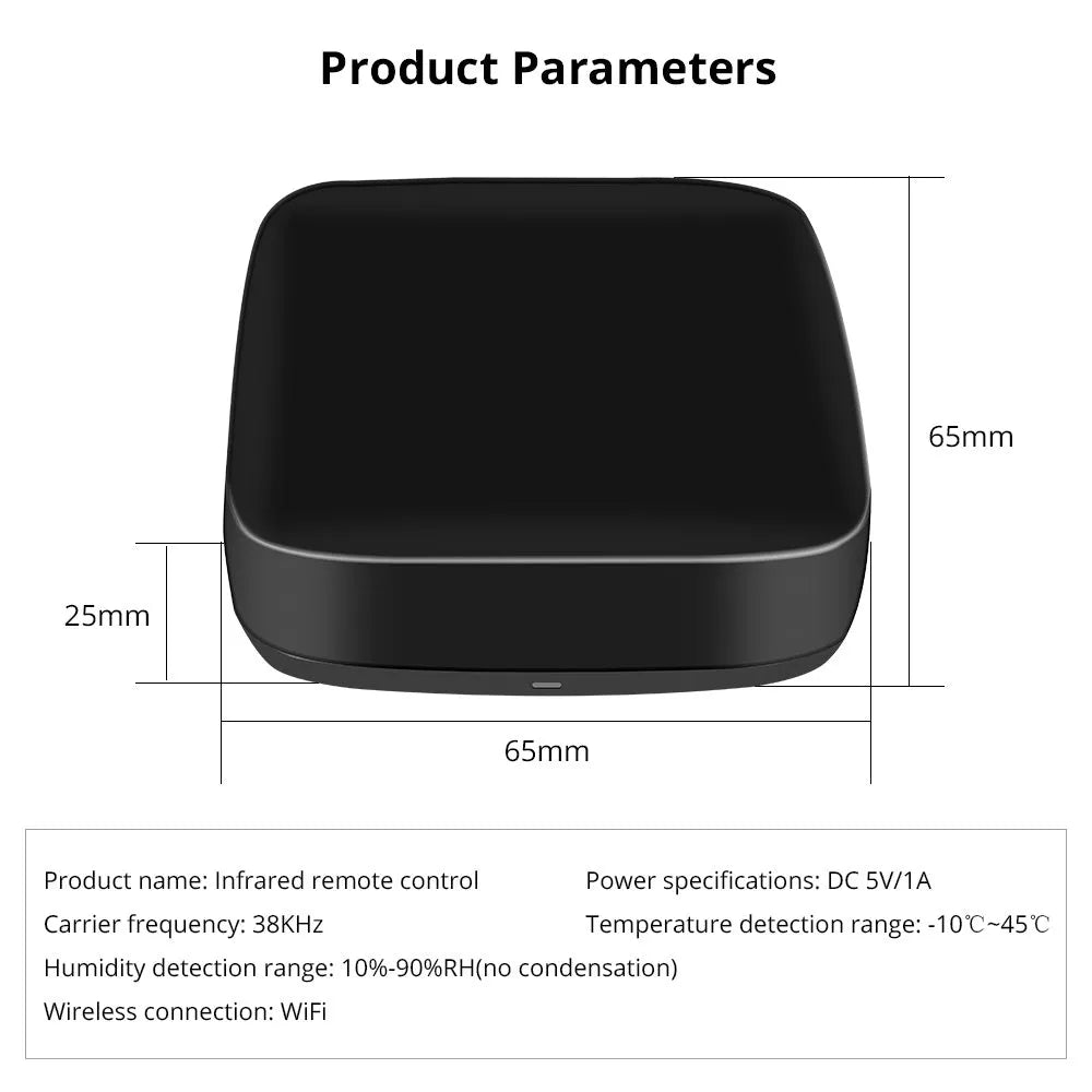 Black voice control universal infrared remote control with WiFi connectivity.