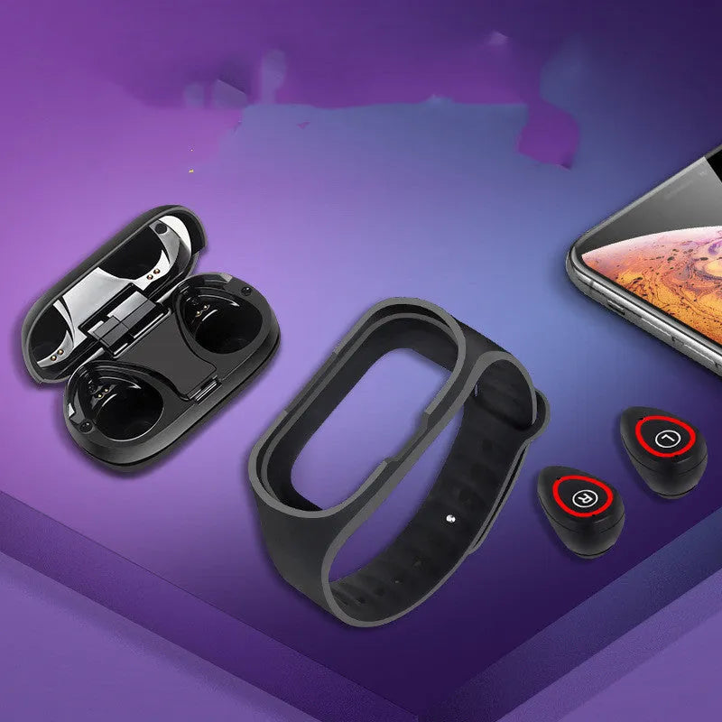 Smart bracelet earphone combo with 1-inch screen silicone wristband in Black Blue Red