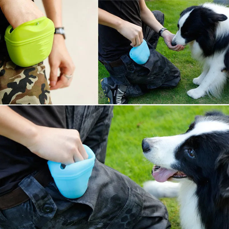 Silicone dog training treat waist bag with magnetic closure and belt clip in multiple colours