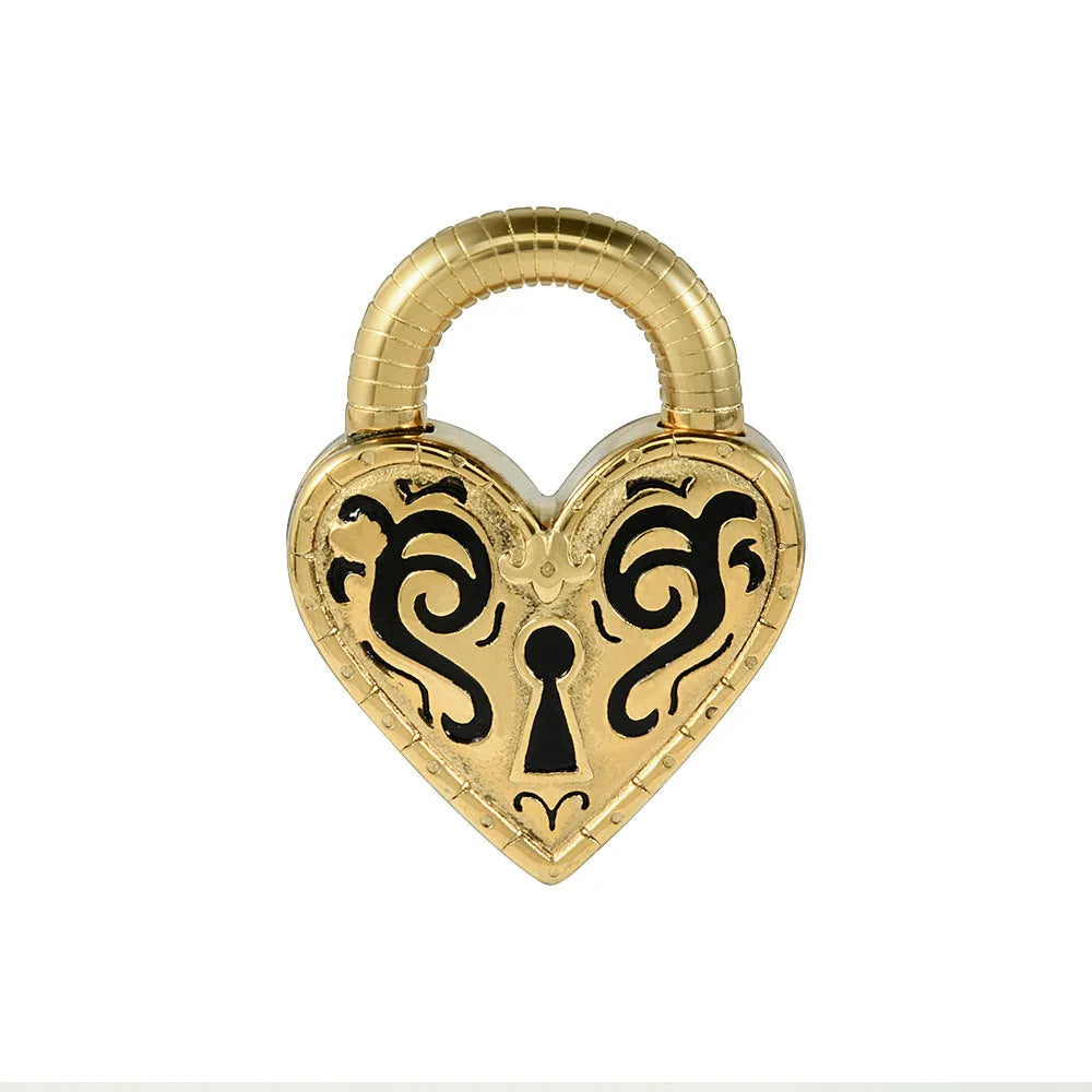 Close-up of a women's stainless steel heart-shaped earring with an electroplated gold colour finish.