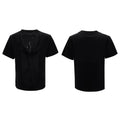 Men's black V-neck polyester t-shirt with loose fit and three-dimensional cutting