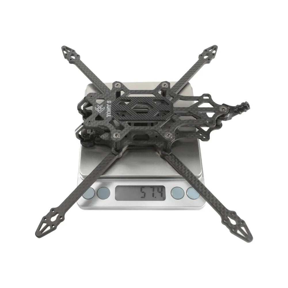 FlyFishnRC Tony 5 Sub250 FPV freestyle carbon frame in black with 4mm arms and 215mm wheelbase