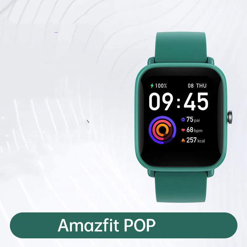 Amazfit Pop Pro smart watch in pine green with silicone strap on wrist