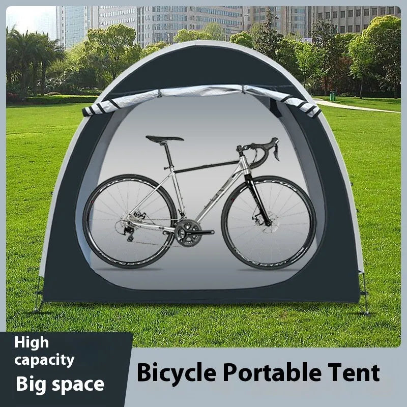Black outdoor roof-style bicycle storage tent for two cars, 185x65x165cm, with ground nails and brackets