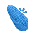 Blue and yellow corn stick dog chew toy with textured surface for aggressive chewers
