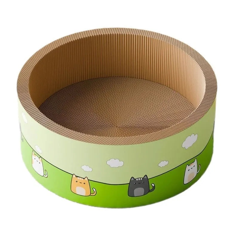 Round deep pit cat scratch board in corrugated paper material, 45cm and 50cm diameter options