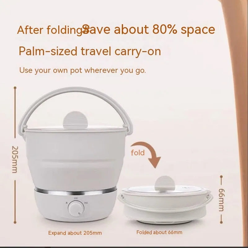 White portable folding electric cooker with food grade silicone body, 304 stainless steel liner, for 2-3 people travel camping