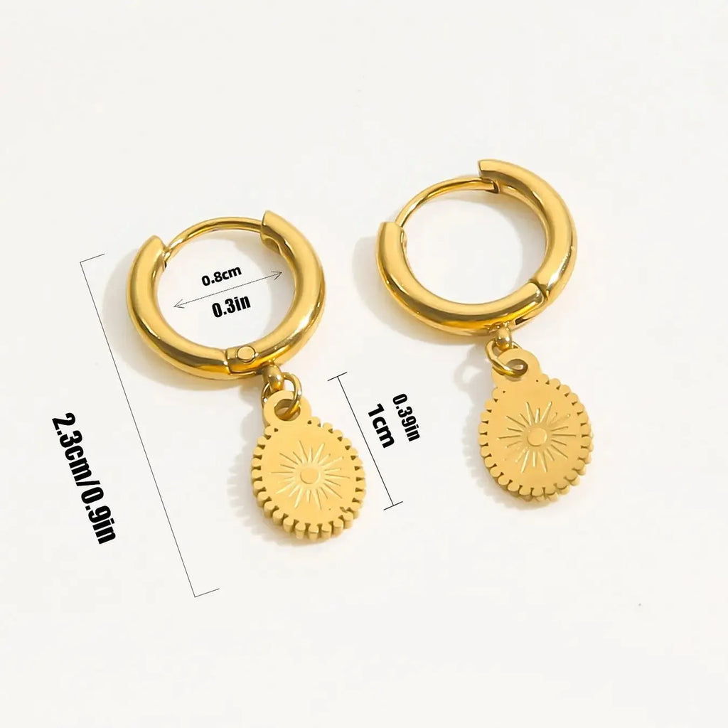 Women's stainless steel geometric earrings with oval drop design in metallic finish