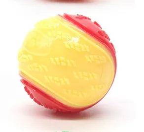 TPR dog training ball 6.5cm with molar texture and sound in blue orange colour variant