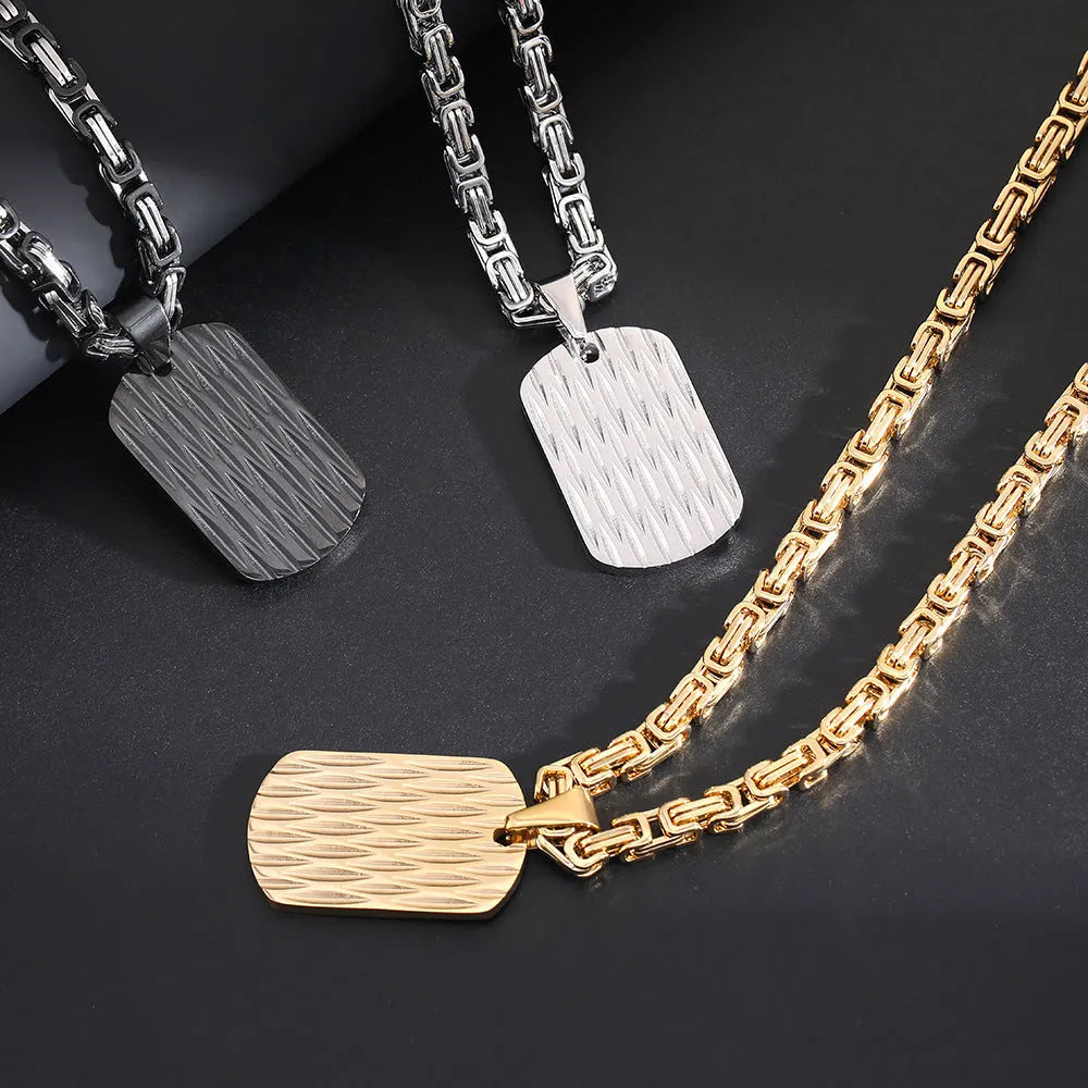 Men's titanium steel water ripple pendant necklace in black, gold, silver on Emperor Chain