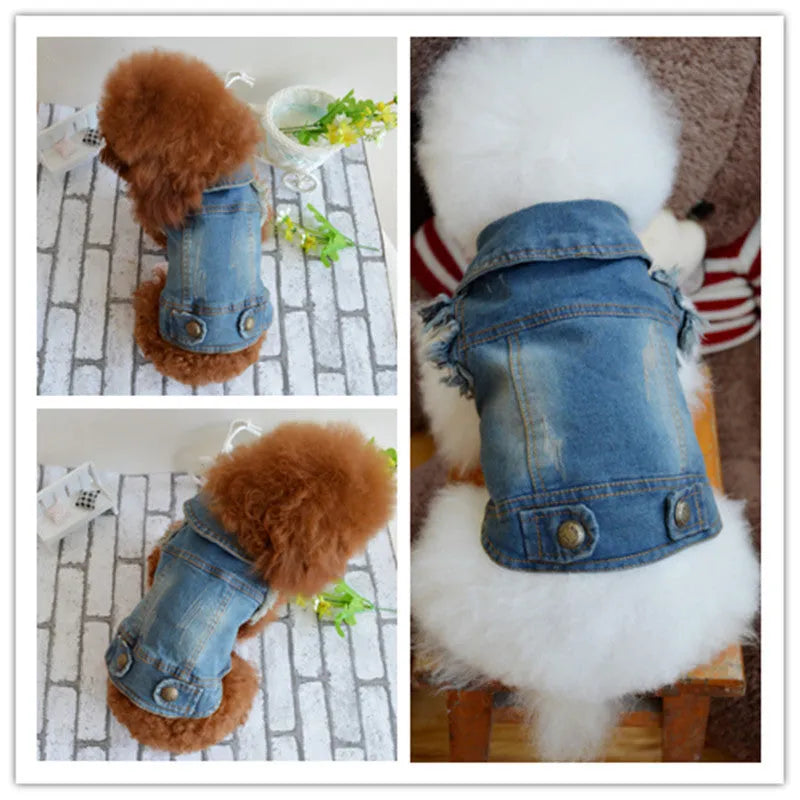 Retro scratch pattern denim dog vest for small pets in dark and light colour options