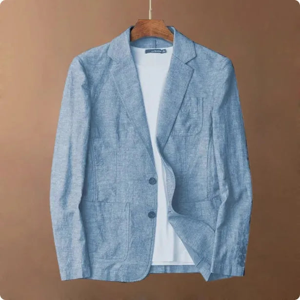 Men's linen solid colour thin suit coat with size stick pocket in white black light blue dark blue linen S-3XL