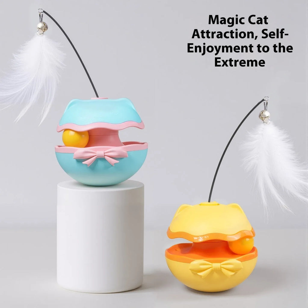 Electric cat teaser wand with rotating butterfly attachment in lemon yellow, sky blue, or soft fog grey colours